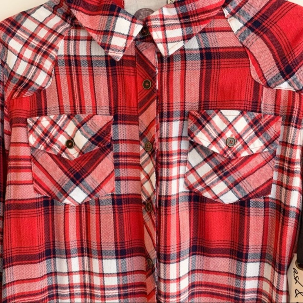 Ash & Ember Avalon Houston Fitted Plaid Flannel Shirt Red Size Small - Picture 7 of 15